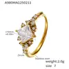 Xinyixin Europa e Estados Unidos aço inoxidável incrustado quadrado diamante zircônia anel totalmente cravejado de diamantes abertura lateral anel de cauda ajustável não desbota