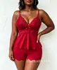 Comercio Exterior Europeo y Americano Transfronterizo Crochet Seda de Leche Sin Mangas Cuello Halter Lencería Shorts Ropa para el Hogar Encaje Conjunto de Dos Piezas para Mujer