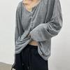 Camiseta de Manga Larga Holgada con Cuello Amplio Estilo Perezoso de Otoño Tendencia Masculina Casual Atractivo Elegante Camisa Base Caída