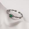 Anillo de plata de ley S925 con diseño de abuela y diamante verde, ajustable, con apertura, cadena ligera de lujo, cuadrado, R00857