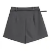 Shorts Casuais de Terno Cinza de Alta Qualidade para Mulheres Verão 2026 Saia-Short Plissada Retrô Solta de Perna Larga Linha A Hot Pants