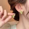 Pendientes de Mariposa de Cristal Verde 2024 Nuevos Pendientes de Alta Gama con Elegante Temperamento para Mujer