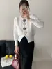 Cardigan de Tricô Estampado Florido para Mulheres 2025 Outono e Inverno Novo Veludo Imitação de Visão Macio e Doce Jaqueta Suéter