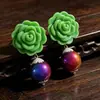 Pendientes Verdes Estilo Vintage Chanel Estilo Corte Medieval Francés Pendientes Exagerados de Alta Gama para Mujer