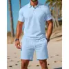 Conjunto de Camisa Polo Lisa e Shorts para Homens 2026, Conjunto de Duas Peças Casual de Verão com Gola Reversível e Shorts na Altura do Joelho Atacado