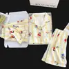 Conjunto de Pijama de Tres Piezas Simple Casual de Nube Verano Nuevo Manga Corta Shorts Pantalones Largos Ropa de Casa Delgada Verano Lindo