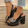 Nuevas Sandalias Peep-Toe de Tacón Grueso de Talla Grande Estilo Comercio Exterior para Mujer, Moda Verano 2026 Sandalias de Cuña con Hebilla Cuadrada de Suela Gruesa