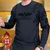 Otoño e Invierno Nueva Moda Tendencia Sudadera Cálida con Forro de Polar para Hombre Versátil Cuello Redondo Estampado Manga Larga Casual Top Venta al por Mayor
