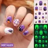 Pegatinas de calabaza Halloween que brillan en la oscuridad transfronterizas, en stock, diseño de fantasma de dibujos animados, película para esmalte de uñas, pegatinas de arte de uñas impermeables para niños
