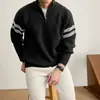 Suéter listrado color-block 2026 novo com zíper parcial e gola alta para homens, outono e inverno, de alta qualidade, plus size, espessado, quente, peça externa