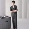 Pijama de Verano para Hombre, Conjunto Holgado para Estar en Casa, Se Puede Usar Afuera, Modal de Verano de Manga Corta y Pantalón Largo, Cárdigan Delgado con Cuello Solapa