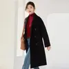 Outono e Inverno Novo Estilo Coreano Feminino Terno de Lã Gola Média Comprimento Médio Exterior Cadarço Cor Sólida Tweed Dupla Face Casaco