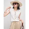 Chaleco tejido de solapa texturizada retro estilo "old money" francés para mujer, casual de verano, top sin mangas elegante y adelgazante