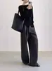 Suéter de Lã com Design de Nicho, Cintura Cruzada, Camada Interna e Externa para Mulheres