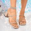 Sandalias de Verano 2026 Nuevas Transfronterizas Talla Grande de Una Correa con Tacón Alto para Mujer, Zapatos de Mujer con Punta Cuadrada y Tacón Grueso, Zapatos de Moda Versátiles para Mujer
