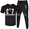 Moda de Comércio Exterior Camiseta Masculina de Manga Curta Calça Terno Casual Gola Redonda Cor Lisa Estampa de Letras Roupa Esportiva Casual