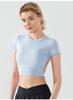 Camiseta deportiva de manga corta con almohadilla para el pecho, espalda descubierta, copa fija integrada, para correr y fitness, de verano, para mujer.