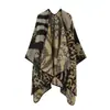 Xale de tricô com estampa de leopardo retrô europeu e americano feminino outono e inverno quente colete externo moda capa capa lenço atacado