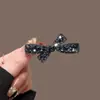 Pinza de Cocodrilo para el Cabello con Lazo de Pedrería Negra Súper Brillante y Exquisito para Mujer, Pinza de Aleación Simple y Elegante para Flequillo Lateral