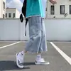 Shorts Jeans Masculino Verão Estilo Hong Kong Solto Reto Tendência Perna Larga Tamanho Grande Cropped Versátil Calças de Trabalho