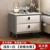 Mesita de noche de madera maciza y chapa de piedra, diseño moderno y minimalista, adecuada para apartamentos pequeños, con cajones para almacenamiento