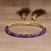 Pulseira de contas de ametista natural de 4mm banhada a ouro 18K, joia artesanal, presente de nicho, conta que traz sorte para mulheres