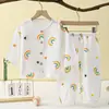 Pijama Infantil de Gaze Fina Dupla Camada Conjunto de Duas Peças Verão Roupas de Casa para Meninas Conjunto de Bloomers de Manga Longa para Bebê Menino