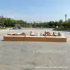 Banco Longo de Fibra de Vidro para Praça de Parque ao Ar Livre com Design Criativo Irregular em Forma de Lótus, Assento com Imitação de Grão de Madeira, Cadeira de Lazer para Área de Espera Paisagística