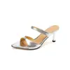¡Estable! Sandalias de tacón alto de una tira con punta fina, simples y versátiles para mujer, estilo nuevo, piel genuina, tacón fino, combinan bien con faldas, chanclas de punta abierta