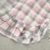 Moda de Verano de Comercio Exterior Europeo y Americano 2024 Cuadros con Volantes sin Tirantes Shorts de Manga Larga Conjunto de Tres Piezas de Algodón y Lino Ropa de Casa para Mujer