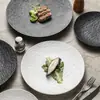 Plato Cerámico con Patrón de Piedra Esmerilada, Plato Bajo de Alta Gama, Plato Grande Occidental para Cena, Plato para Bistec, Plato Redondo Escandinavo, Plato Plano, Lujo Accesible