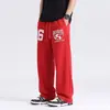 Pantalones deportivos de chándal retro americanos azules con diseño de cordón estampado para hombre y mujer, pantalones largos rectos de pierna ancha para primavera y otoño 2026