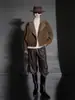 Abrigo Corto de Lana Doble Botonadura con Bloques de Color y Piel Integrada Silueta Vintage de Pasarela Chaqueta Gruesa de Lana de Cordero Ecológica