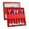 J Juego de Cucharas Navideñas Transfronterizas Caricatura Colorido Papá Noel Árbol de Navidad Cuchara Tenedor Café Postre Cuchara Caja de Regalo