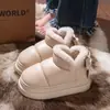 Nuevos zapatos de mujer Invierno 2025, de caña alta, suela gruesa, con lazo, estilo universitario, zapatos de algodón, botas de nieve, pantuflas de algodón cálidas con forro de peluche