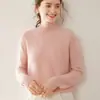 Suéter Feminino de Cashmere Gola Alta Meia Espesso Cor Sólida Simples Malha Solta Camada Base Suéter Cashmere Puro