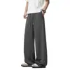 Pantalones de Chándal Blancos de Pierna Ancha con Cordón, Tejido de Punto de Color Sólido, Corte Holgado, Caída Suelta, Color Puro, Moda Urbana, Pantalones Largos Casuales para Hombre