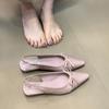 Hermosos Zapatos Planos de Punta Fina Estilo Francés para Mujer, Nuevo Modelo Primavera 2026 con Moño, Banda Elástica y Sandalias de Tacón Bajo Cerradas en la Punta y Abiertas en la Espalda para Mujer