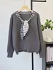 Nueva colección otoño/invierno 2026: Suéter abrigo con cuello de lazo de lunares, diseño holgado estilo coreano, cárdigan de punto de manga larga para mujer