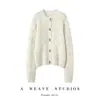 Cardigã de caxemira outono e inverno com botões de chifre, top cardigã de tricô gola redonda, jaqueta suéter vintage elegante e versátil para mulheres