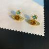 Pendientes clásicos de planeta madre reina con diamantes completos, para mujer, diseño nicho europeo y americano, cobre chapado en oro, pendientes de alta calidad al por mayor