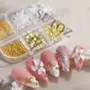 2026 Caja de Accesorios para Uñas, Conchas y Estrellas de Mar, Perlas de Acero Grandes y Pequeñas, Flor Blanca Translúcida de Cinco Pétalos para Decoración de Uñas