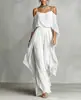 Conjunto de Pantalones de Pierna Ancha sin Tirantes, Hombros Descubiertos, Chifón Gris, Estilo Nuevo Transfronterizo Europeo y Americano para Mujer, Moderno Diseño Irregular