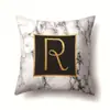 Funda de almohada de poliéster para el hogar, impresa, mármol negro y dorado, funda de almohada, 26 letras inglesas, funda de cojín QTB04