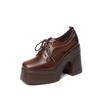 Novos Sapatos de Plataforma com Salto Grosso Ultra Alto 10cm Respiráveis Retro com Cadarço Moda Casual