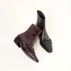 Botas de Cano Curto Retro com Salto Grosso Femininas 2026 Outono Inverno Bico Quadrado Estilo Britânico Botas Chelsea Zíper Lateral Emagrecedoras Botas Individuais Femininas