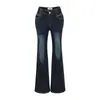 Jeans Flare Skinny Longo Lavado Retro Novo para Mulheres, Estilo Europeu e Americano, Cintura em V, Realçador de Quadril, Levemente Picante, para Primavera e Outono
