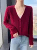 Nuevo cárdigan de punto grueso trenzado para otoño e invierno para mujer con cuello en V, cierre de botones, suéter cálido, elegante y suave