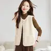 Chaleco sin mangas engrosado para mujer, chaleco chaqueta holgado adelgazante para la cintura, otoño invierno, nueva prenda exterior, cárdigan corto de cuello redondo, top versátil