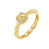 Anillo Pequeño Cuadrado Diamante Amarillo Azúcar para Mujer Novia Moda Alto Gama Anillo Abierto Mismo Estilo de Little Red Book Anillo de Diamante Citrino
